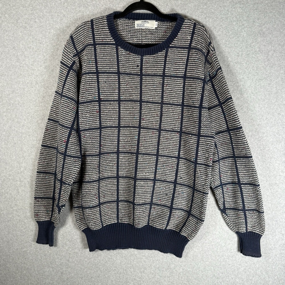 Vintage sweater mens XL Tall blue plaid pullover duffel RSM Rochester special